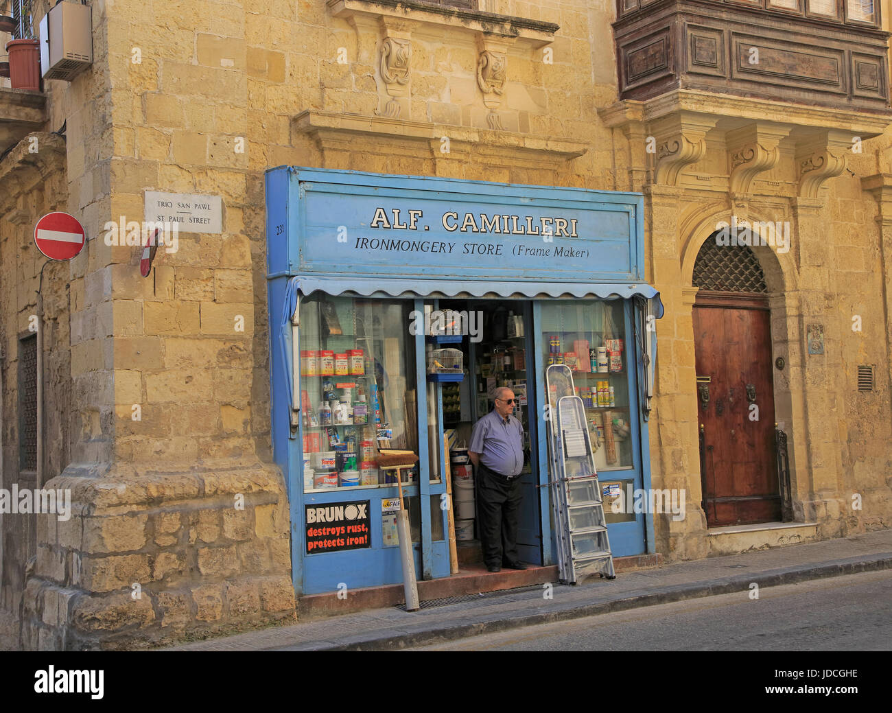 Small traditional ironmongery store shop city centre of Valletta, Malta Stock Photo