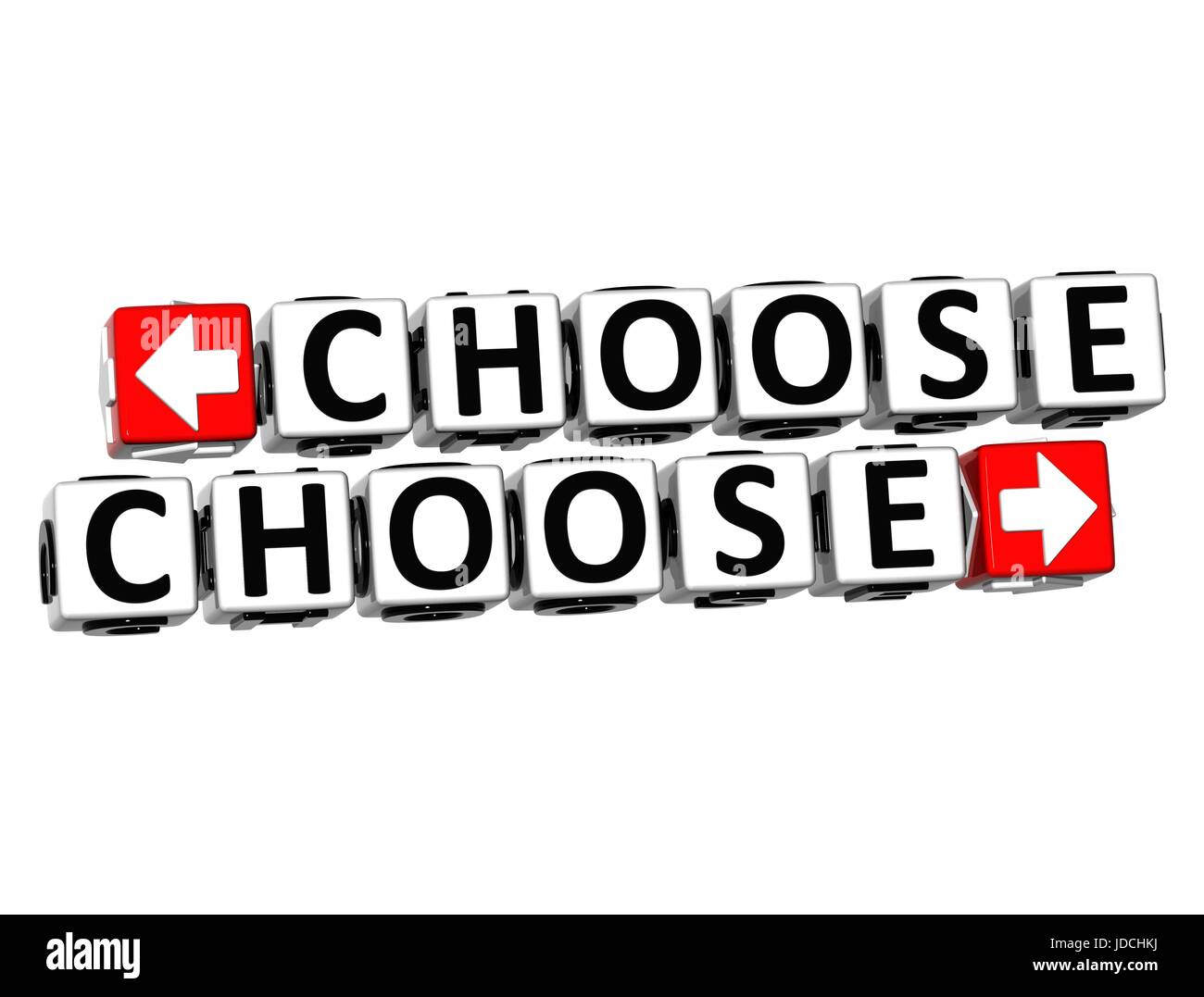 3D Choose Choose Button Click Here Block Text over white background