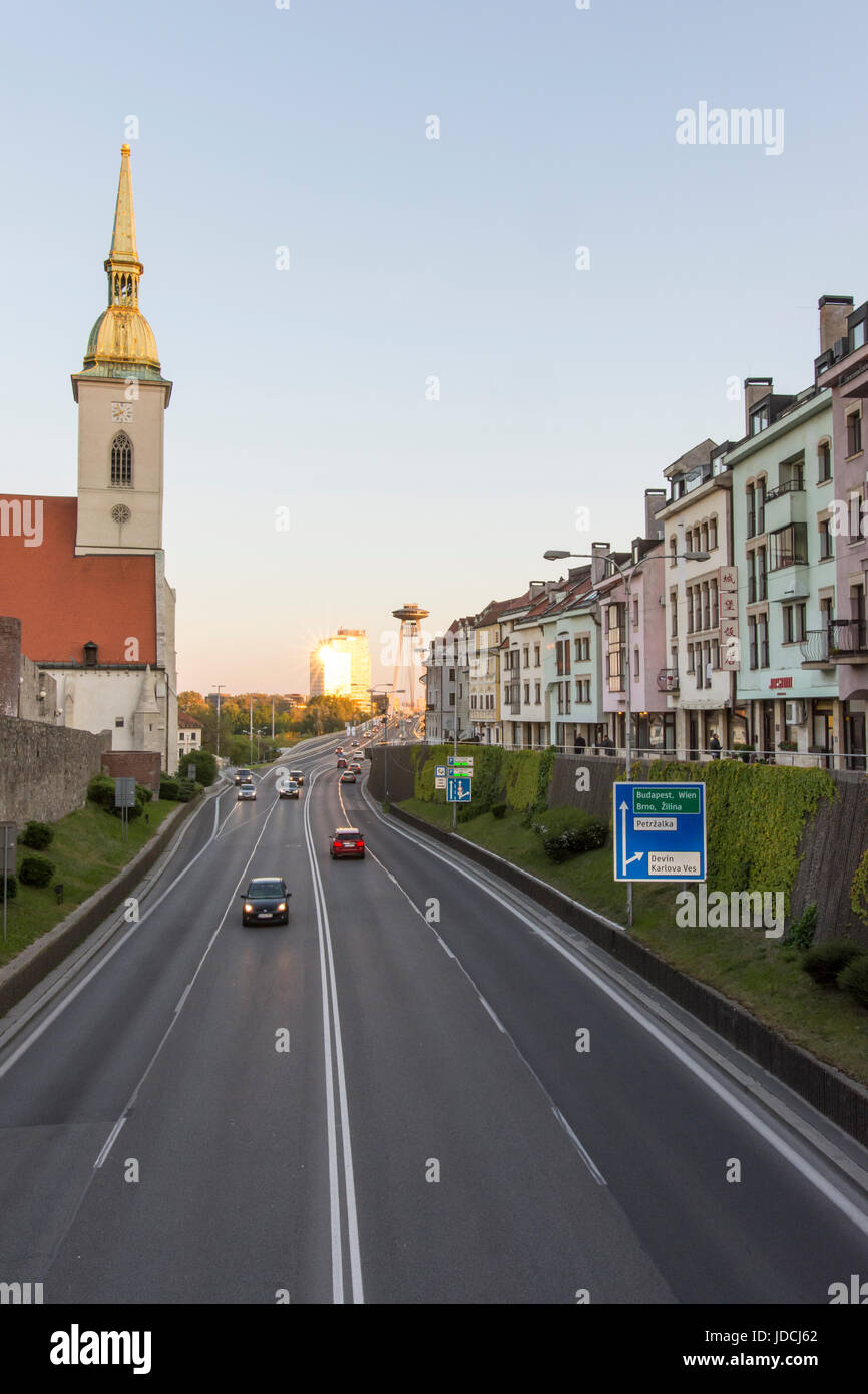 The traffic in a road in Bratislava Stock Photo