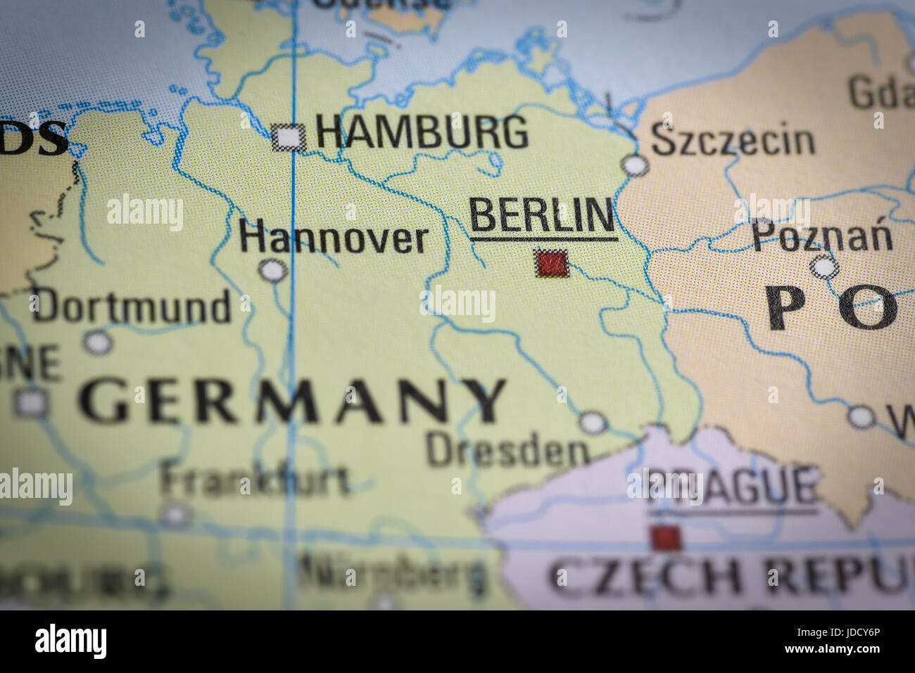 Germany-Berlin in close up on the map. Focus on the name of country