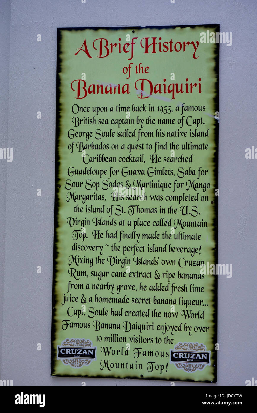 A Brief History of World Famous Banana Daiquiri in St Thomas Stock