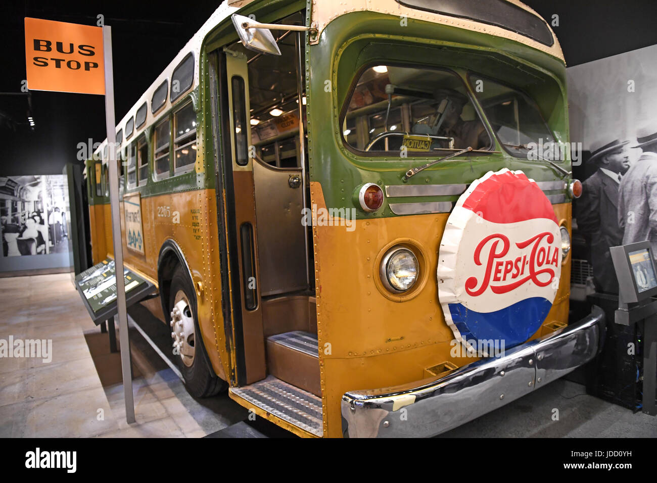 Memphis, TN, USA - June 9, 2017: Bus display at Rosa Parks exhibit at the National Civil Rights Museum and the site of the Assassination of Dr. Martin Stock Photo