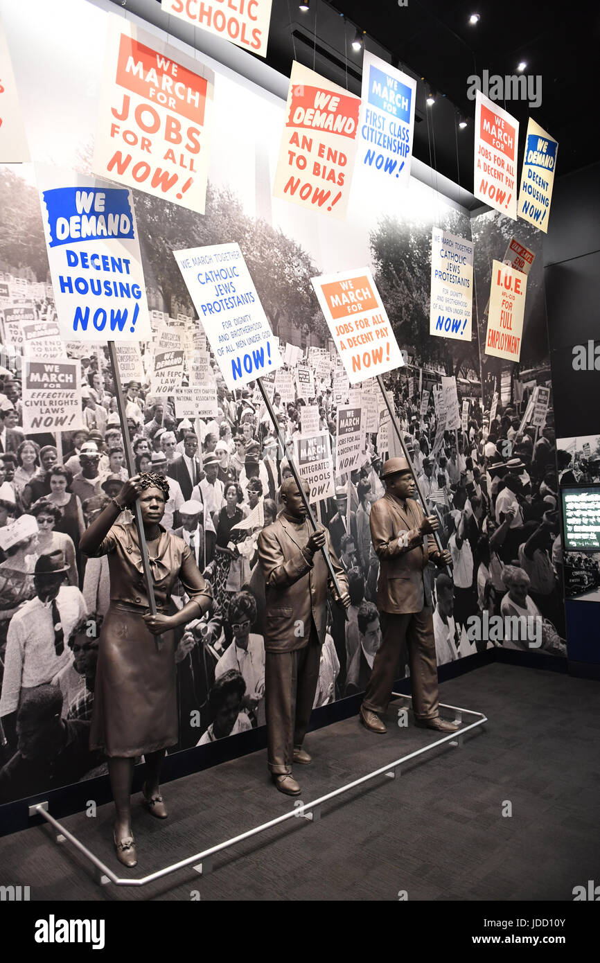 Memphis, TN, USA - June 9, 2017: Protesters as part of exhibit at the National Civil Rights Museum and site of the Assassination of Dr. Martin Luther Stock Photo