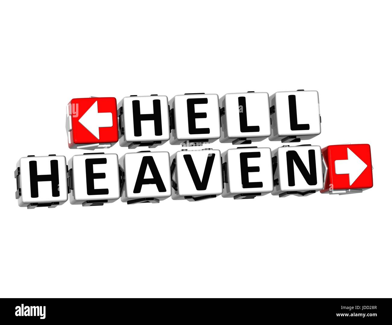 3D Heaven Hell Button Click Here Block Text over white background Stock ...
