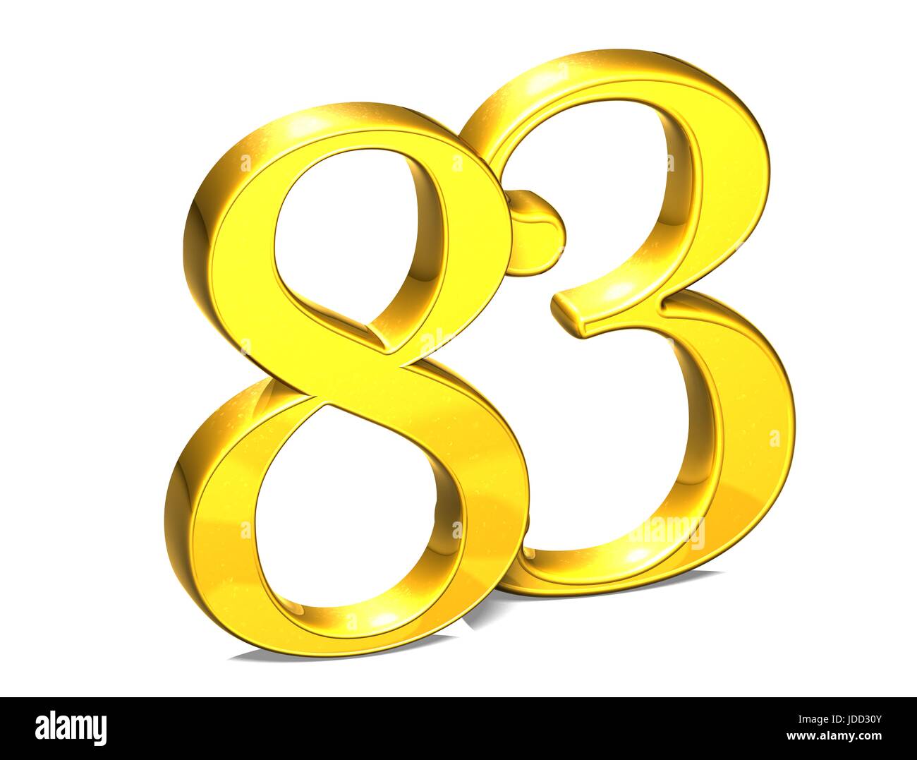 3D Gold Number eighty-three on white background Stock Photo