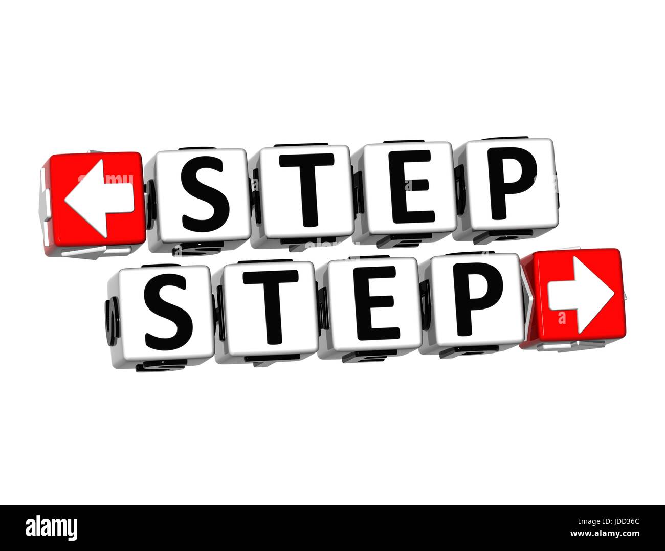 3D Step Button Click Here Block Text over white background Stock Photo ...