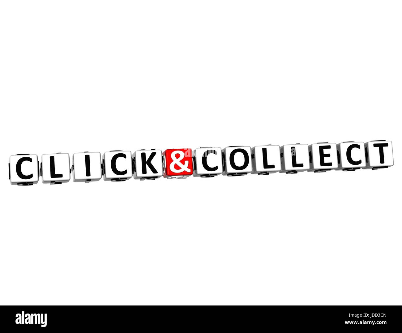 3D Block Text CLICK AND COLLECT over white background Stock Photo Alamy