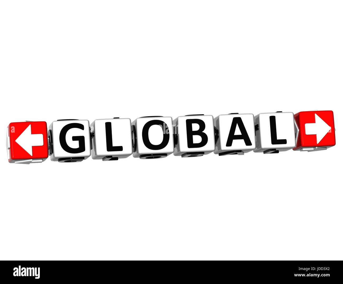 3D Global Button Click Here Block Text over white background Stock ...