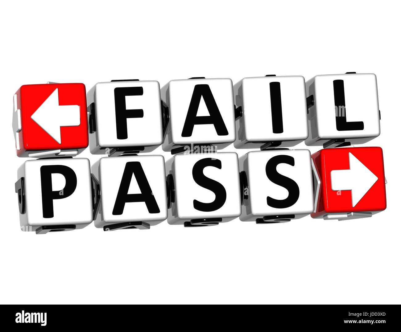 3D Fail Pass Button Click Here Block Text over white background Stock ...