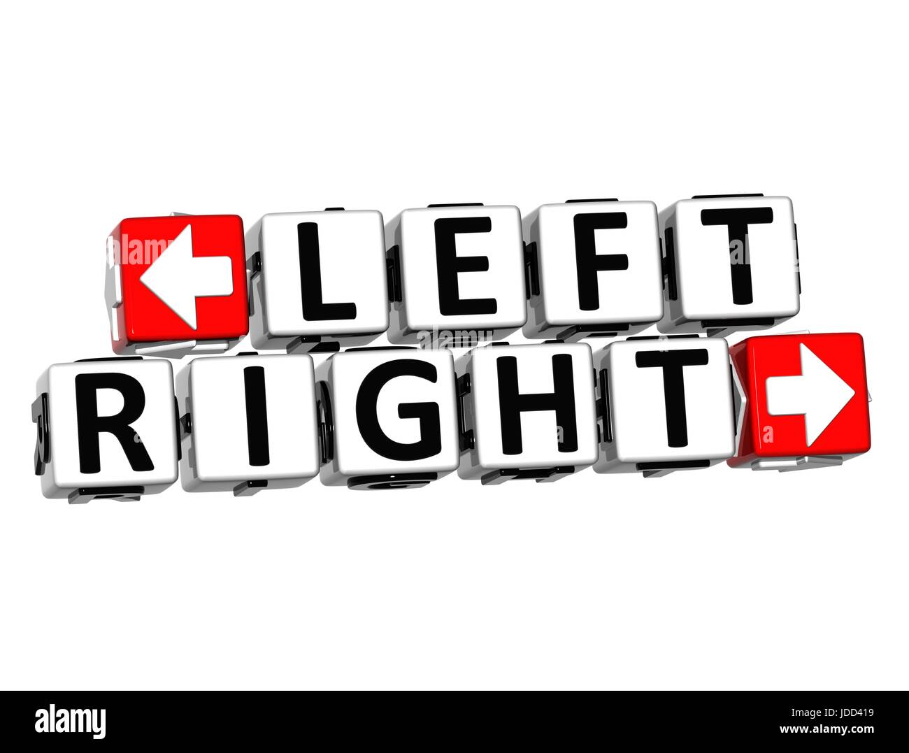 3D Left Right Button Click Here Block Text over white background Stock ...