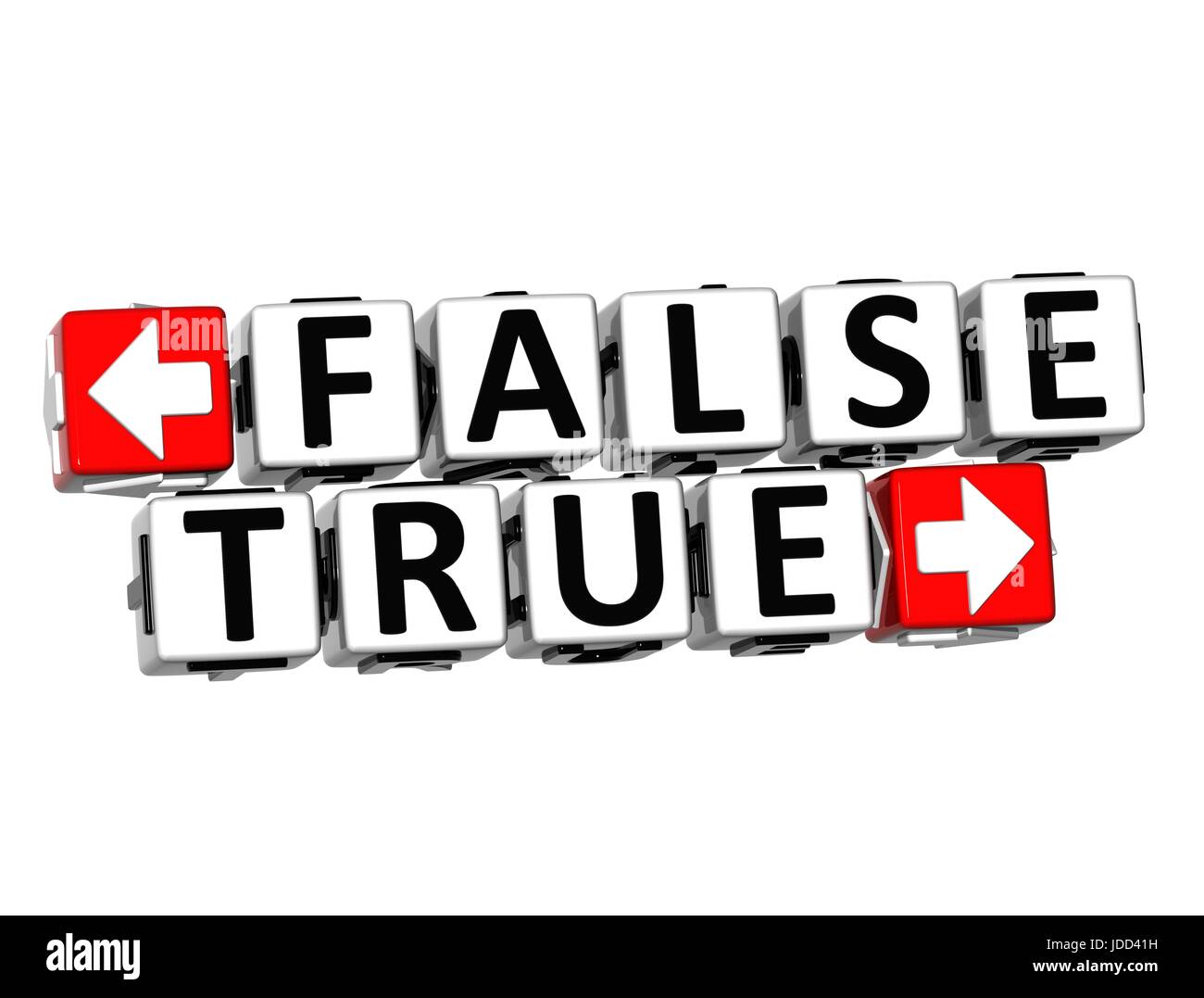 3D False True Button Click Here Block Text over white background Stock ...