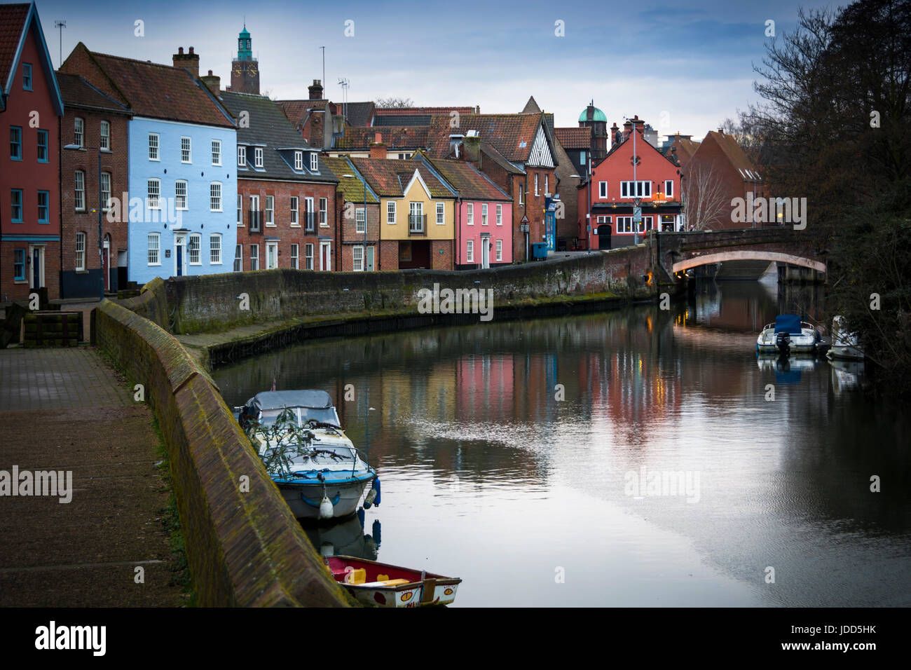 Norwich riverside scene along the banks of the river Wensum Stock Photo