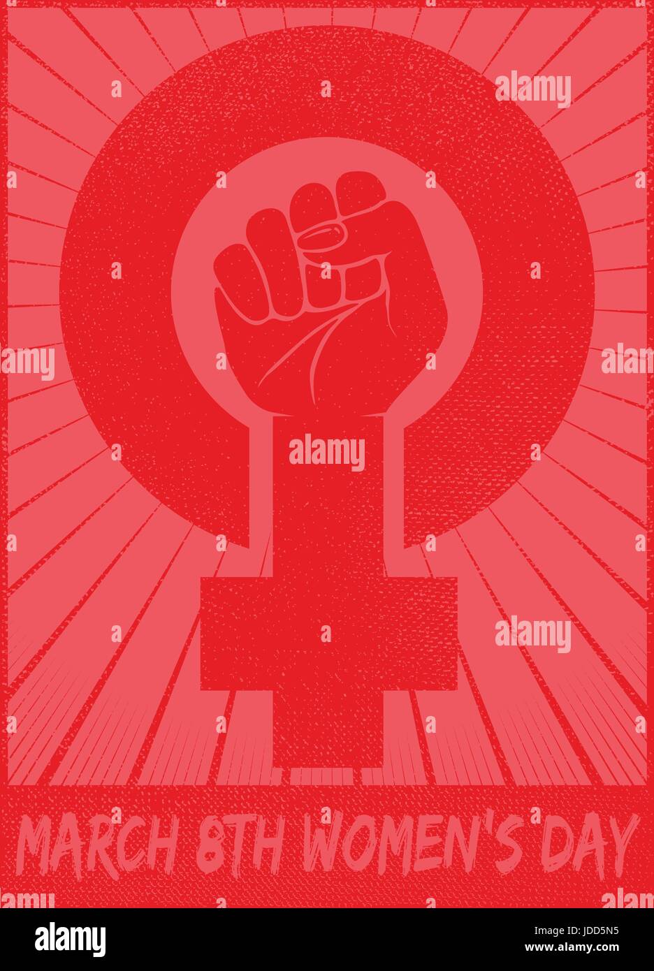 March 8th women's day celebration with female gender symbol and raised fist feminist protest vector card or logo design illustration Stock Vector