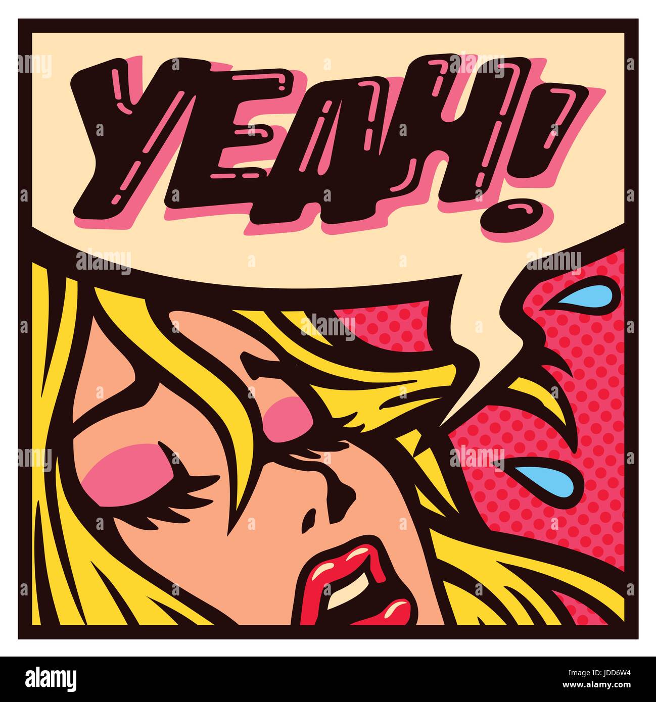 Yeah! Vintage pop art style woman screaming for pleasure comic book panel vector illustration Stock Vector