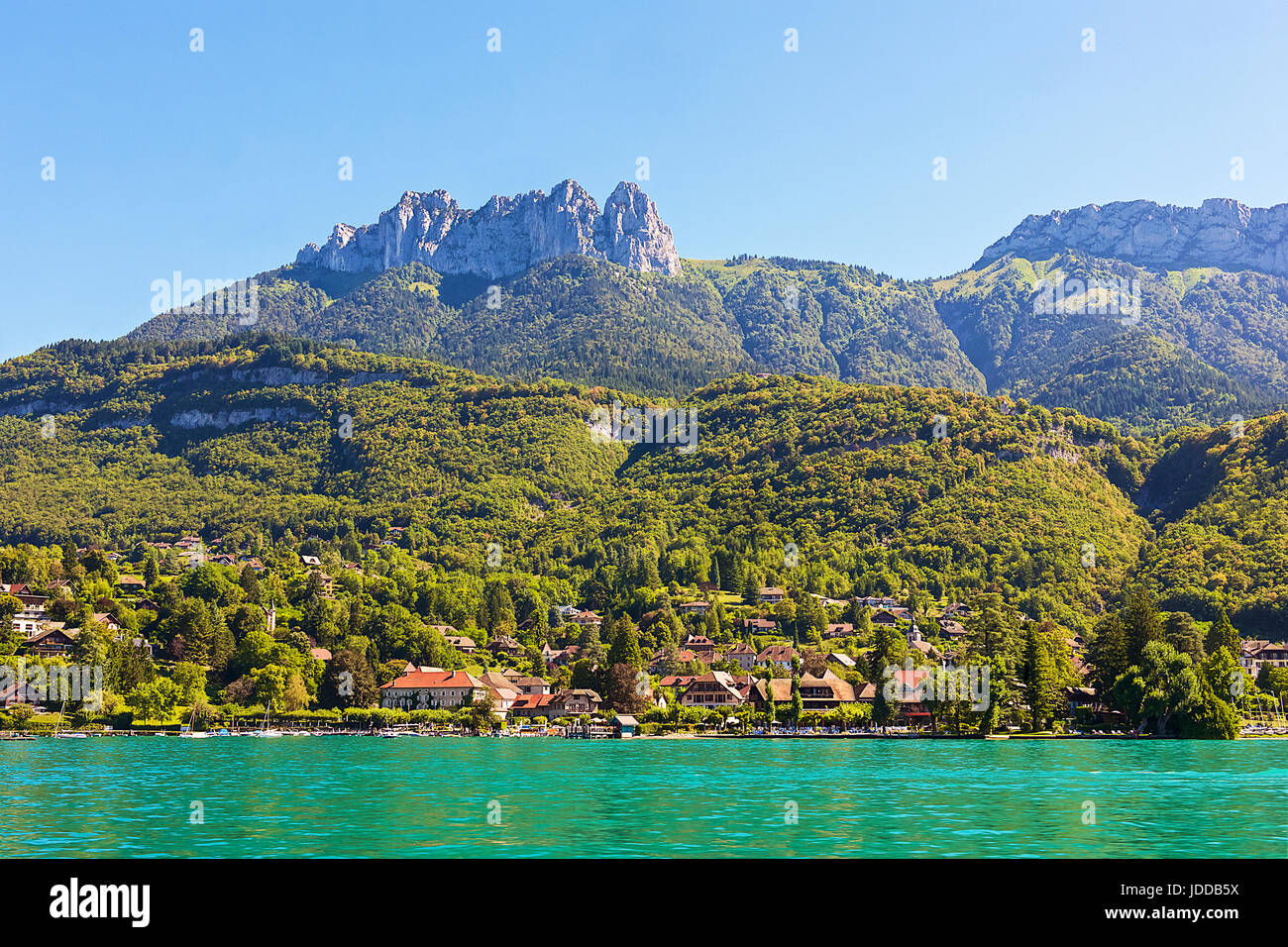Lake Annecy and Mountain Range, Annecy, France Stock Photo