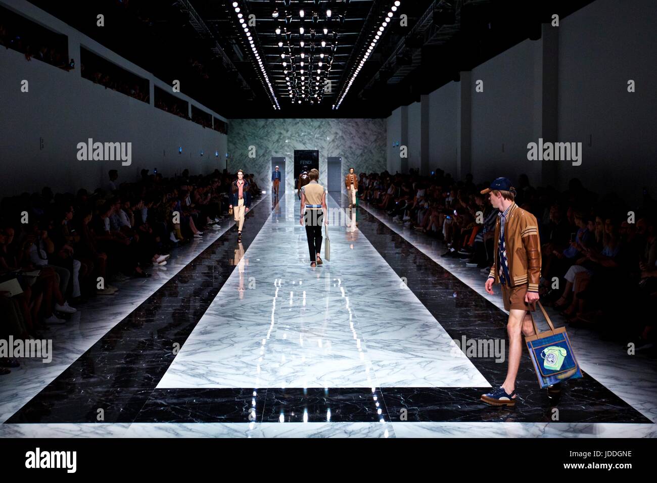 Milan, Italy. 19th June, 2017. Models walk the runway for Fendi during Milan Men's Fashion Week Spring/Summer 2018 in Milan, Italy, on June 19, 2017. Credit: Jin Yu/Xinhua/Alamy Live News Stock Photo