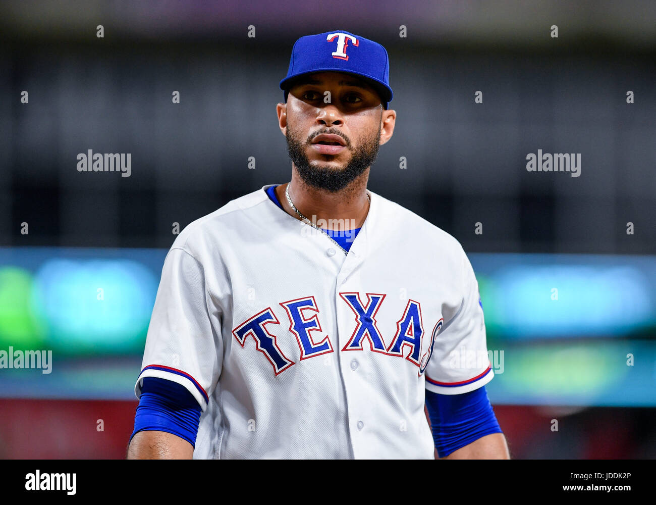June 16th, 2017:.Texas Rangers relief pitcher Dario Alvarez (39) heads ...