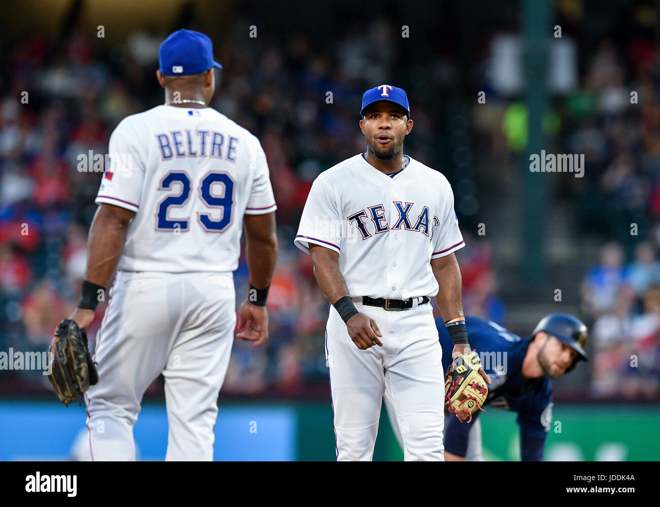 June 23, 2019: Texas Rangers shortstop Elvis Andrus #1 forces out