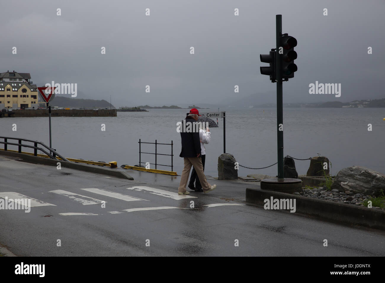 Weather, Norway, Grey and Dismal start in Alesund Credit: Keith Larby/Alamy Live News Stock Photo