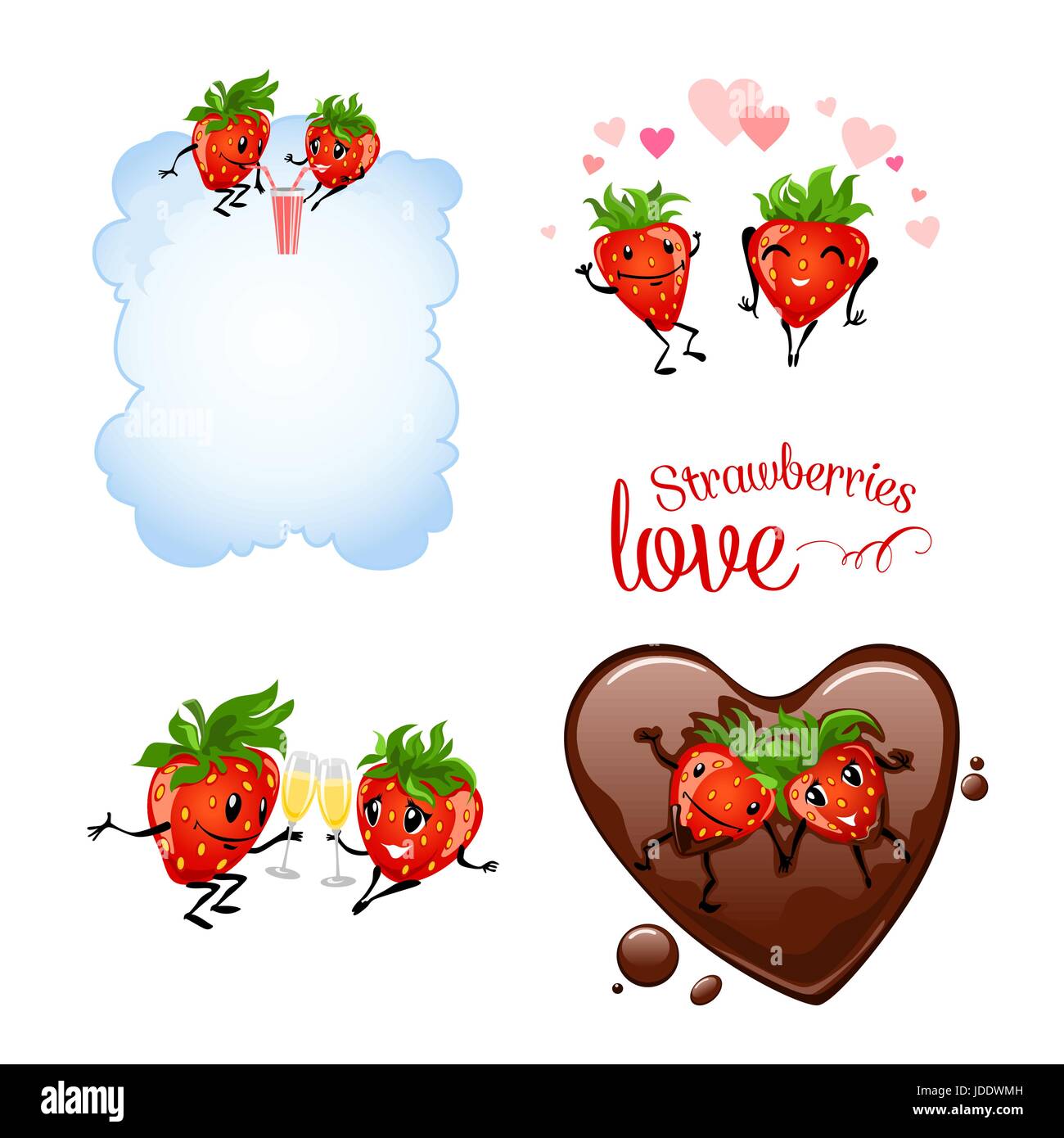 Strawberries love the joy of life. Strawberry character. Food illustration Stock Vector Image