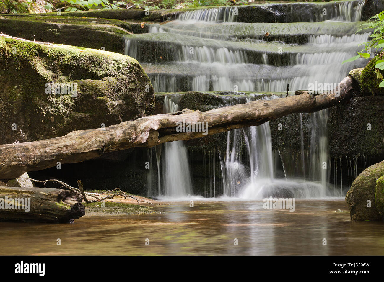 Beautiful waterfall with moss on the stones in the woods Stock Photo ...