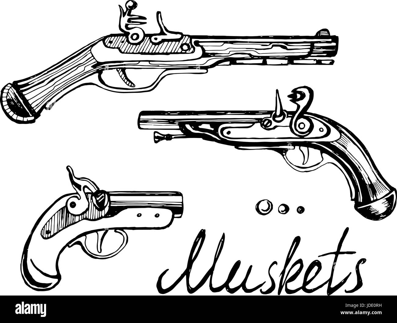 Muskets set different guns Stock Vector