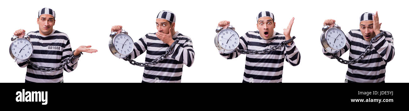 Man prisoner with clock isolated on white Stock Photo - Alamy