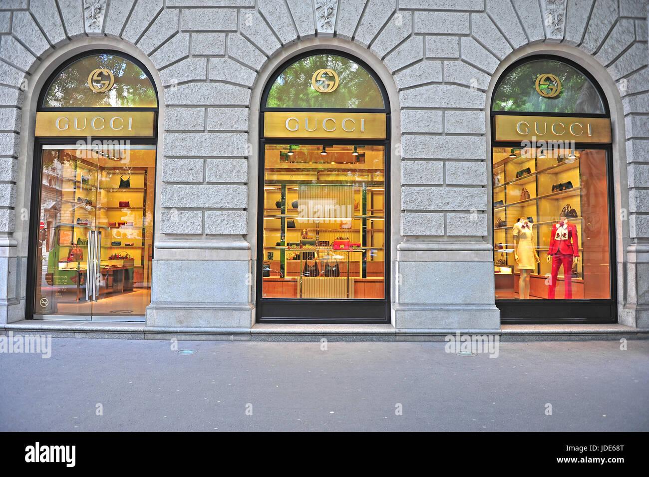 An exterior view of the new Gucci flagship store is seen during a