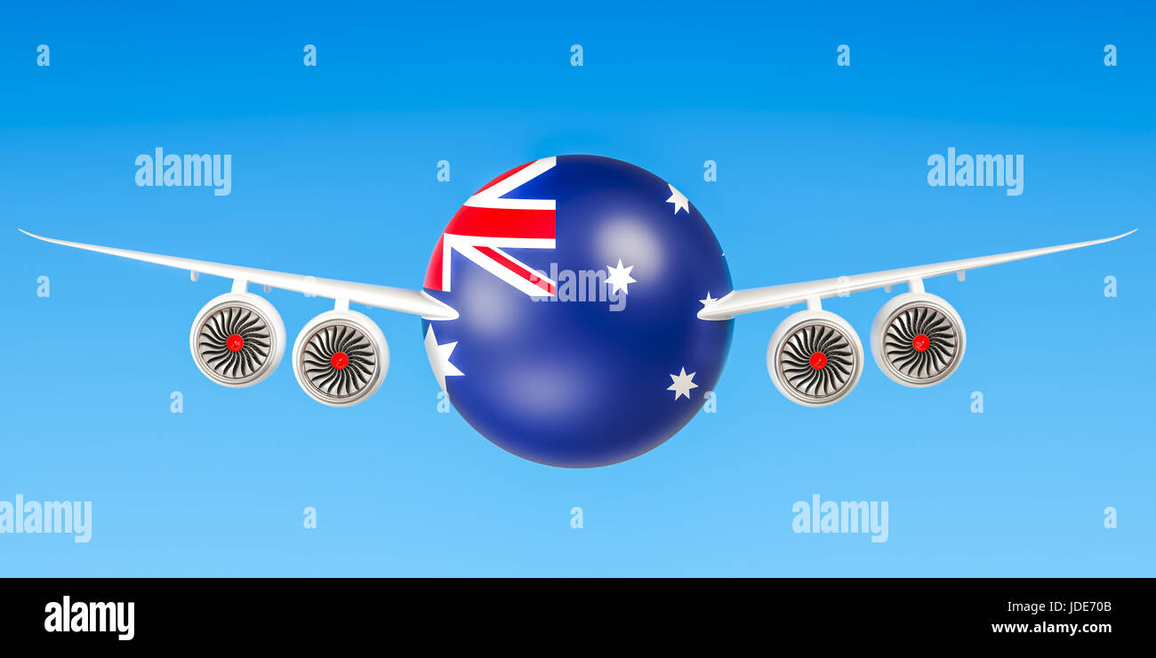 Australian airlines and flying's, flights to Australia concept. 3D rendering Stock Photo