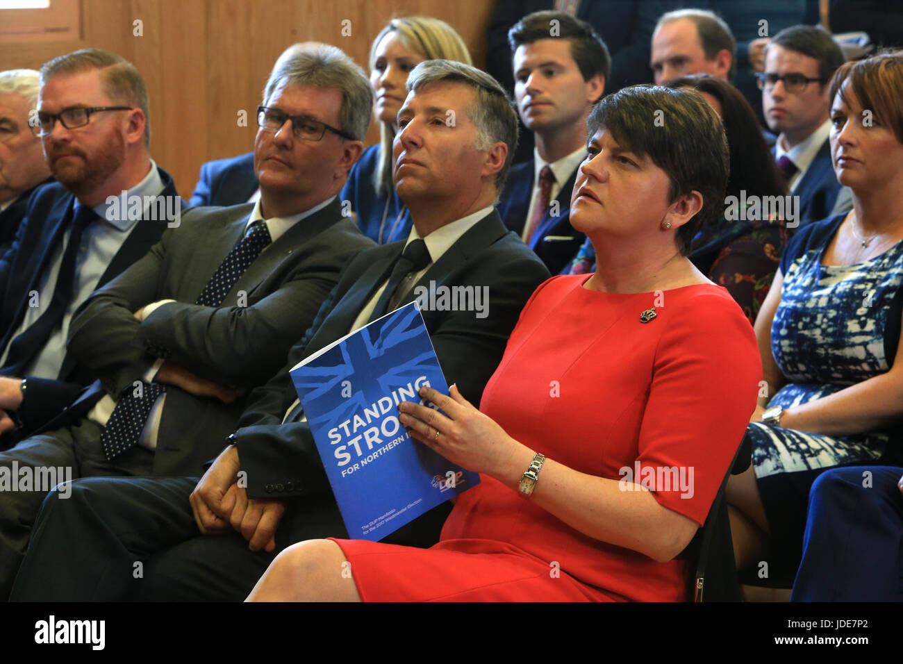 North Antrim - Ian Paisley jnr, East Antrim: Sammy Wilson. Press Eye. ... South Antrim - Paul Girvan, North Belfast - Nigel Dodds, East Belfast - Gavin Robinson, South Belfast - Emma Little-Pengelly, Lagan Valley: Sir Jeffrey Donaldson, Strangford - Jim Shannon, DUP, Democratic Unionist Party, Sydney Anderson, Upper Bann, Jonathan Bell, Strangford, Maurice Bradley,  East Londonderry, Paula Bradley, Belfast North, Joanne Bunting, Belfast East, Keith Buchana,  Mid Ulster, Thomas Buchanan, West Tyrone,  Pam Cameron, South Antrim, Arlene Foster, Nigel Dodds, Ian Paisley, Emma Little Pengelly, cand Stock Photo