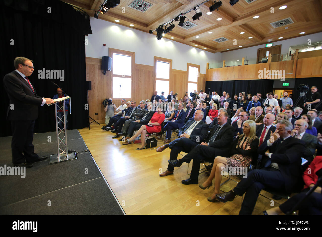 North Antrim - Ian Paisley jnr, East Antrim: Sammy Wilson. Press Eye. ... South Antrim - Paul Girvan, North Belfast - Nigel Dodds, East Belfast - Gavin Robinson, South Belfast - Emma Little-Pengelly, Lagan Valley: Sir Jeffrey Donaldson, Strangford - Jim Shannon, DUP, Democratic Unionist Party, Sydney Anderson, Upper Bann, Jonathan Bell, Strangford, Maurice Bradley,  East Londonderry, Paula Bradley, Belfast North, Joanne Bunting, Belfast East, Keith Buchana,  Mid Ulster, Thomas Buchanan, West Tyrone,  Pam Cameron, South Antrim, Arlene Foster, Nigel Dodds, Ian Paisley, Emma Little Pengelly, cand Stock Photo