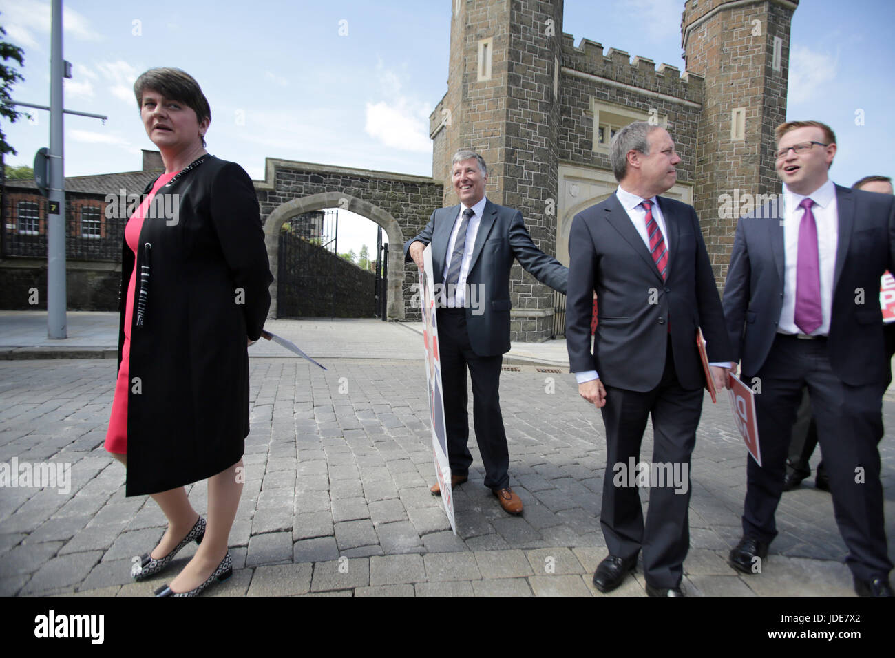 North Antrim - Ian Paisley jnr, East Antrim: Sammy Wilson. Press Eye. ... South Antrim - Paul Girvan, North Belfast - Nigel Dodds, East Belfast - Gavin Robinson, South Belfast - Emma Little-Pengelly, Lagan Valley: Sir Jeffrey Donaldson, Strangford - Jim Shannon, DUP, Democratic Unionist Party, Sydney Anderson, Upper Bann, Jonathan Bell, Strangford, Maurice Bradley,  East Londonderry, Paula Bradley, Belfast North, Joanne Bunting, Belfast East, Keith Buchana,  Mid Ulster, Thomas Buchanan, West Tyrone,  Pam Cameron, South Antrim, Arlene Foster, Nigel Dodds, Ian Paisley, Emma Little Pengelly, cand Stock Photo