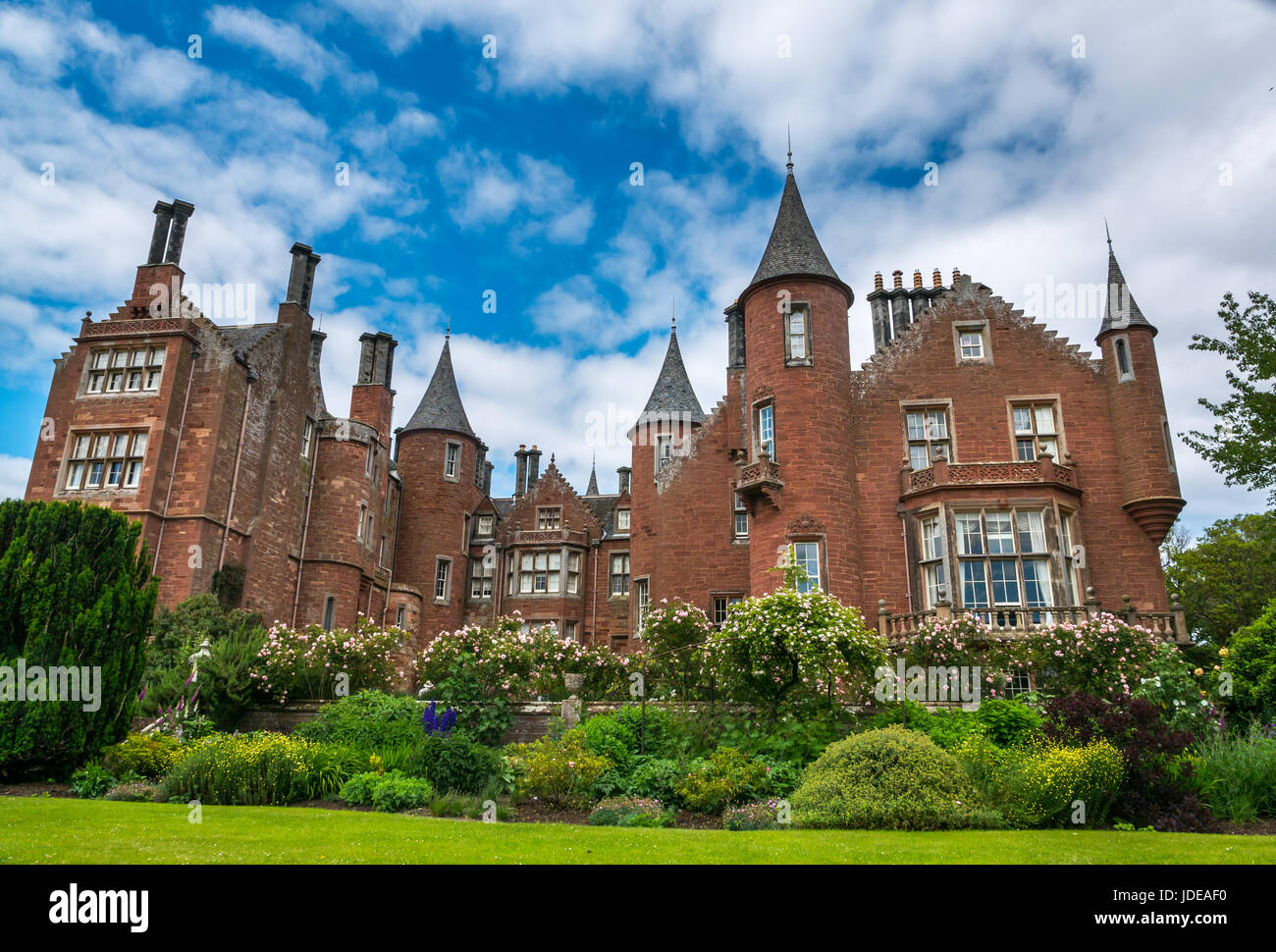 Tyninghame House, Victorian Scottish baronial style mansion and gardens, East Lothian, Scotland, UK, on open day during Scotland's Gardens scheme Stock Photo