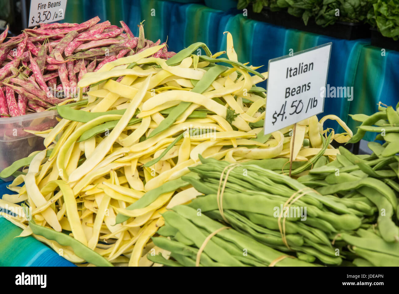 Yellow and green Italian beans for sale at a Farmers Market in Issaquah