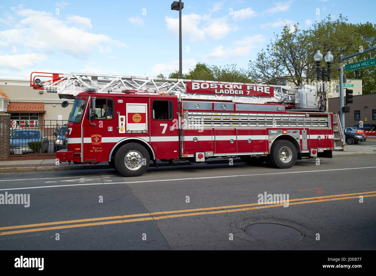 e-one Boston fire department ladder 7 fire truck USA Stock Photo