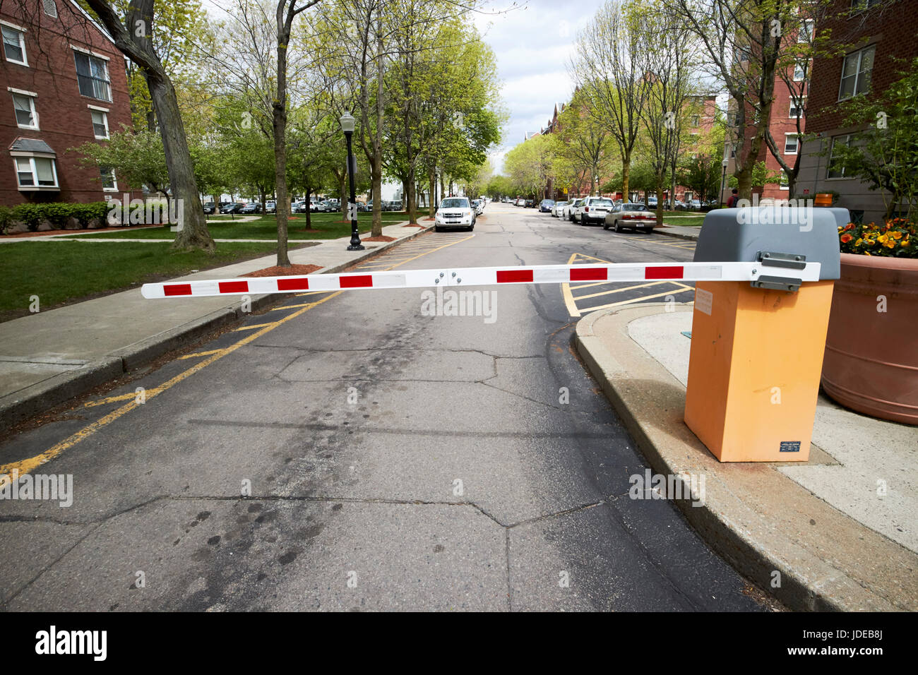 security access barriers residents only housing complex Boston USA Stock Photo