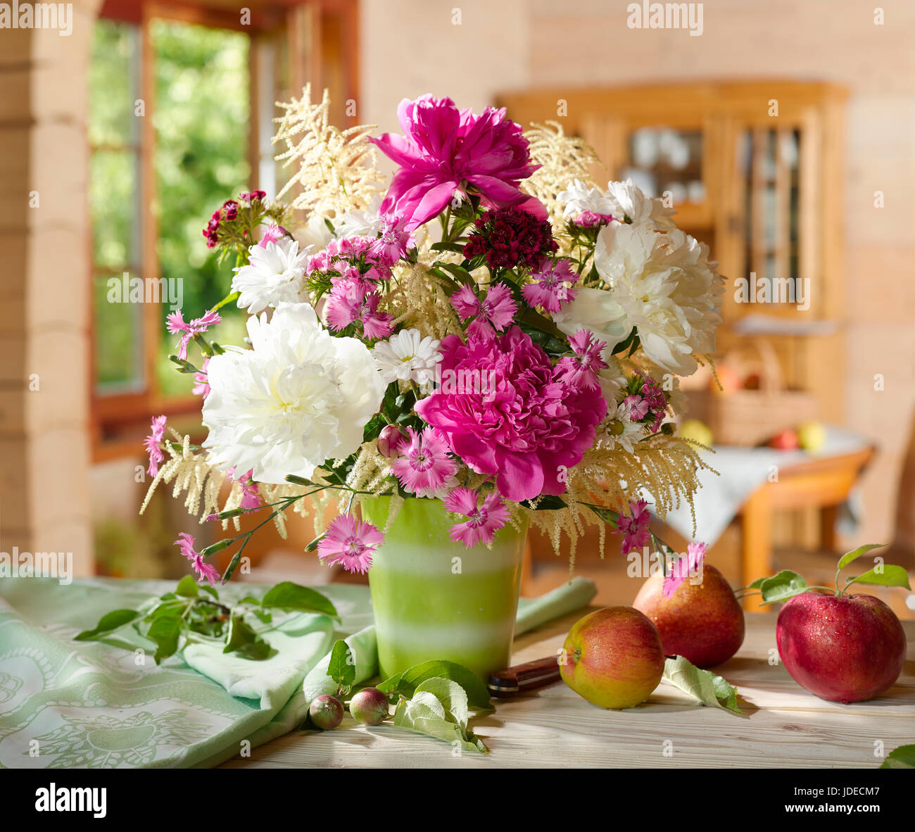 Bouquet of flowers with peonies. Stock Photo