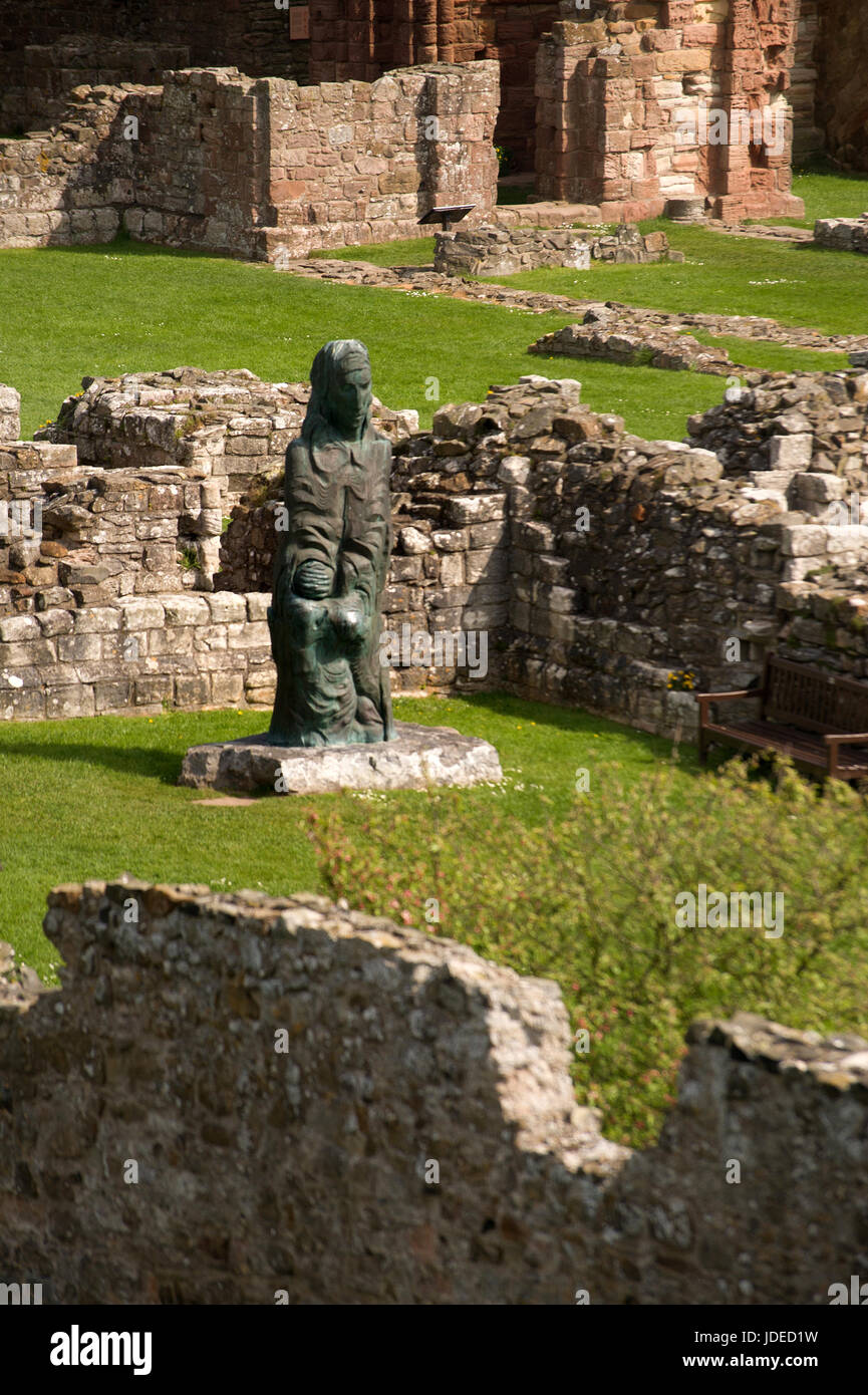 Statue of St Aidan at Lindisfarne Priory on Holy Island Stock Photo