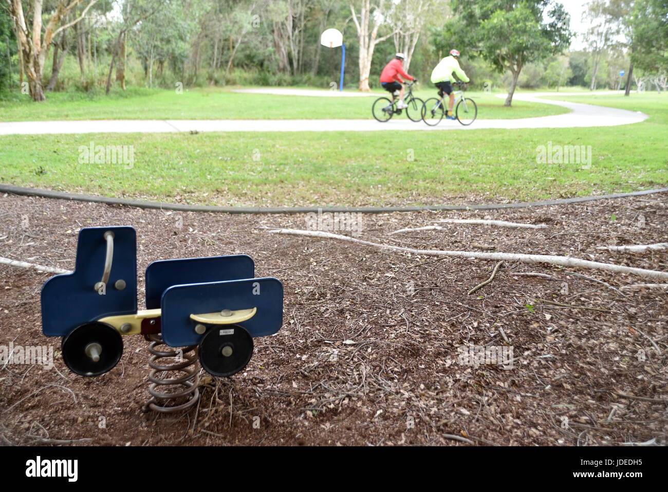 Coil spring rocking car in public park, Brisbane, Australia Stock Photo