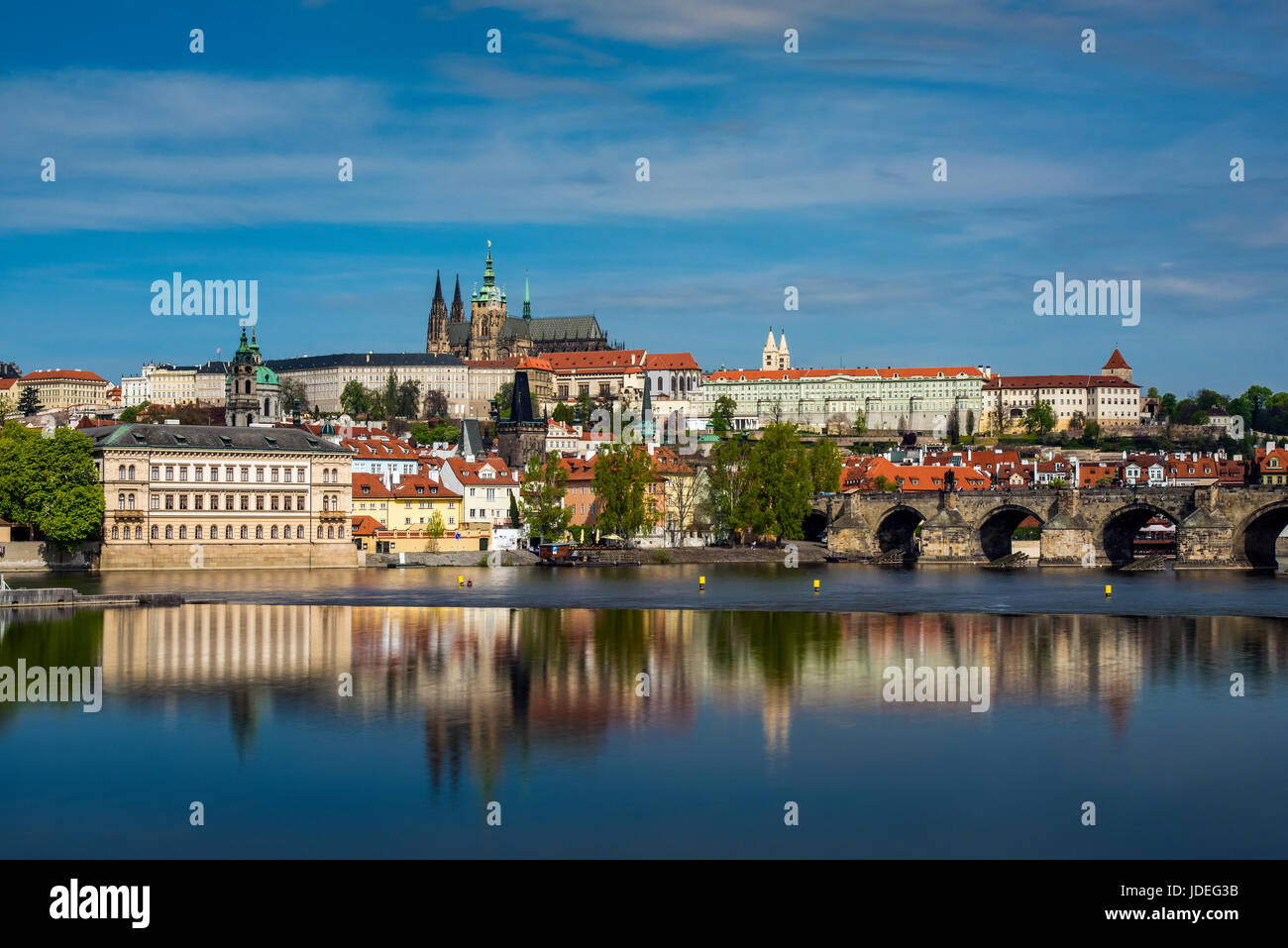 View of Mala Strana district with St. Vitus cathedral and Prague Castle complex, Prague, Bohemia, Czech Republic Stock Photo
