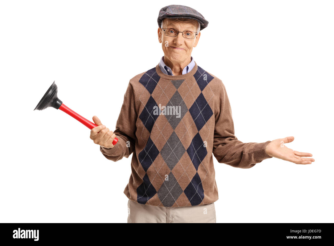 https://c8.alamy.com/comp/JDEG7D/disappointed-senior-holding-a-plunger-isolated-on-white-background-JDEG7D.jpg