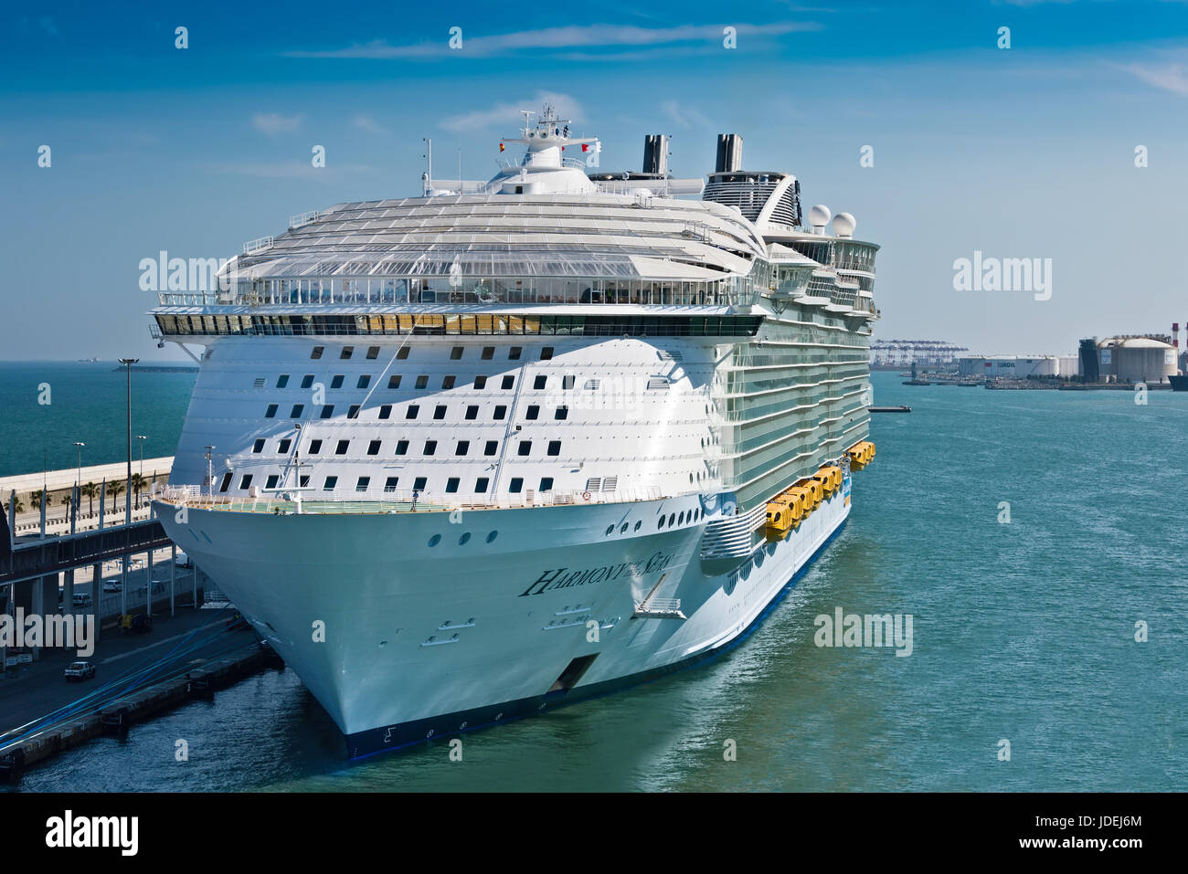 Barcelona, Spain - June 7, 2016:  Royal Caribbean's, Harmony of the Seas, is now the largest ship in the world, with a gross tonnage of 226,963. Stock Photo