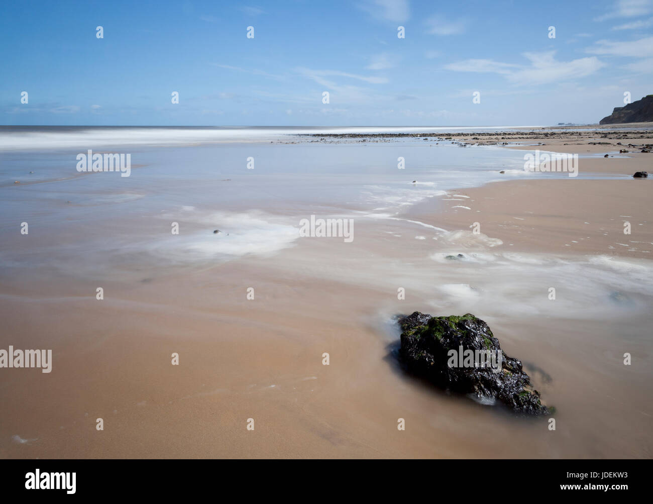 Wide expanse of beach and sea from West Runton to Cromer Pier, Norfolk, UK Stock Photo