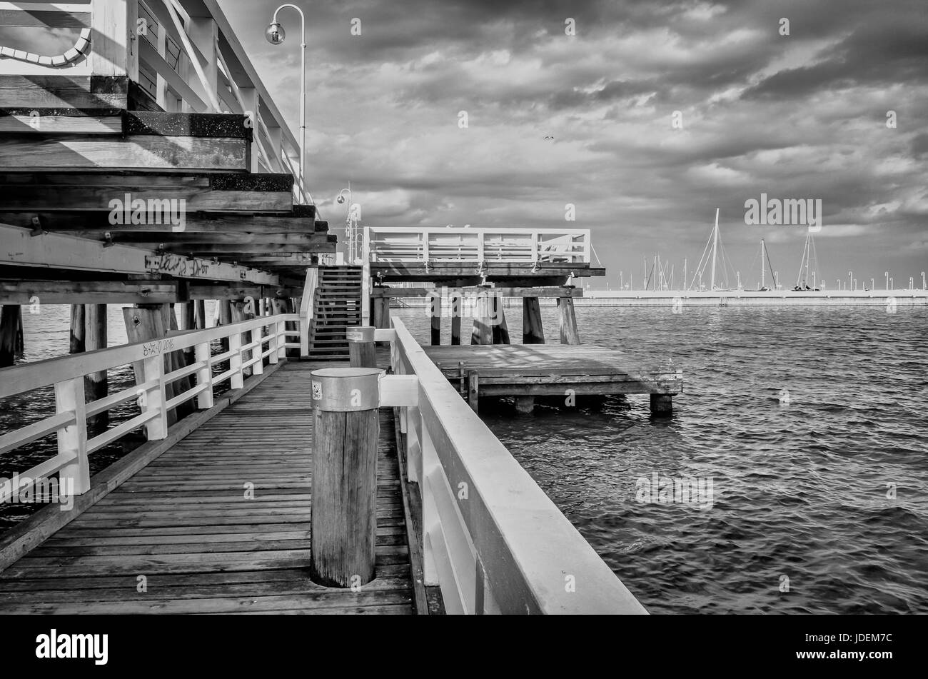 Black and white, HDR effect  pier during cloudy day in Sopot, Poland Stock Photo