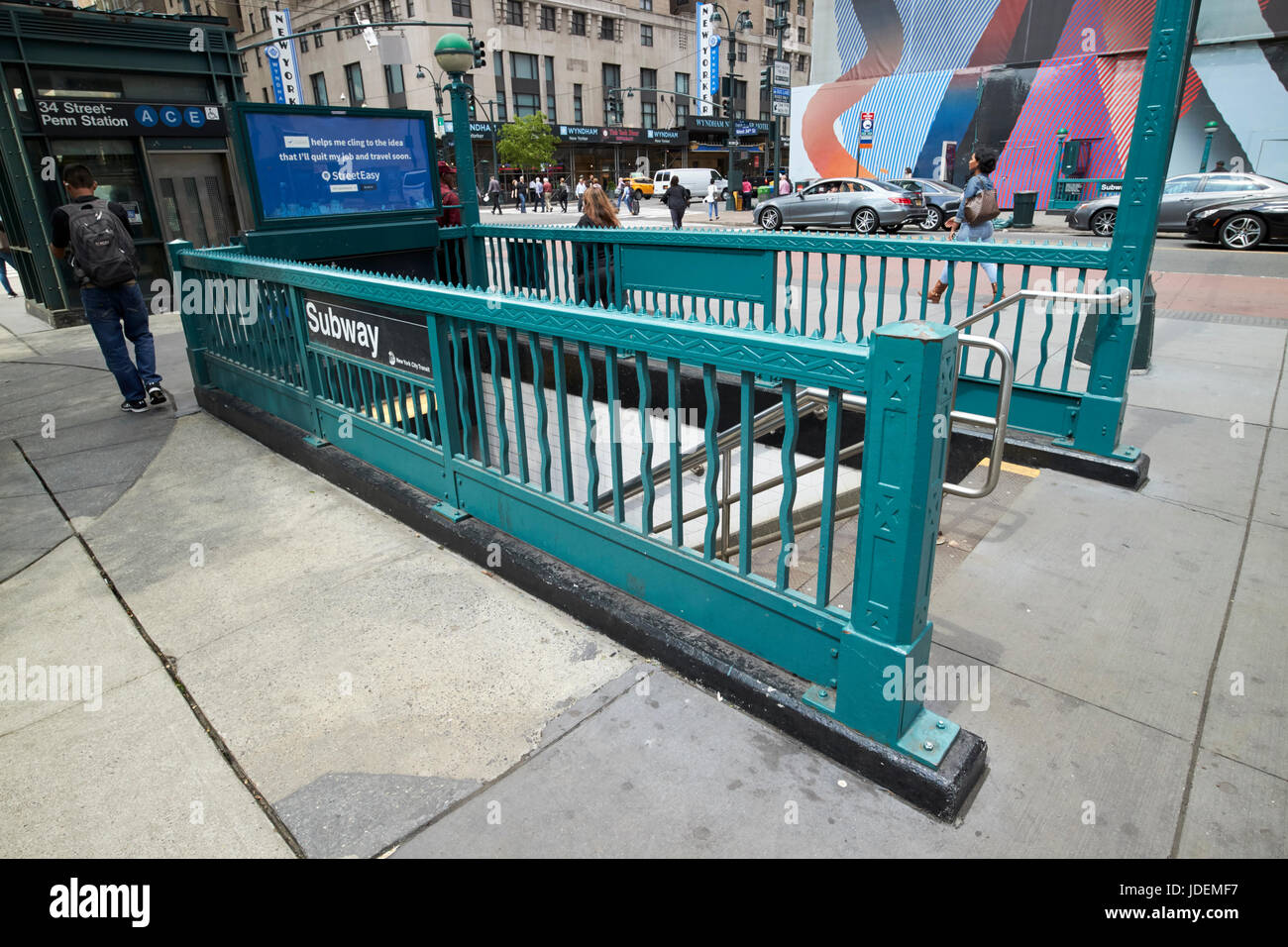 entrance steps to 34th street penn station subway New York City USA Stock Photo