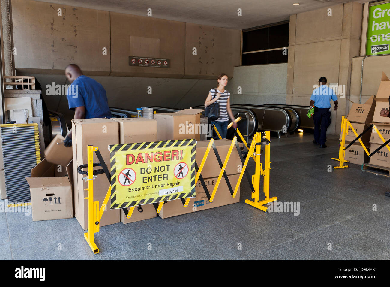 Escalator undergoing repairs at a metro station entrance - Washington, DC USA Stock Photo