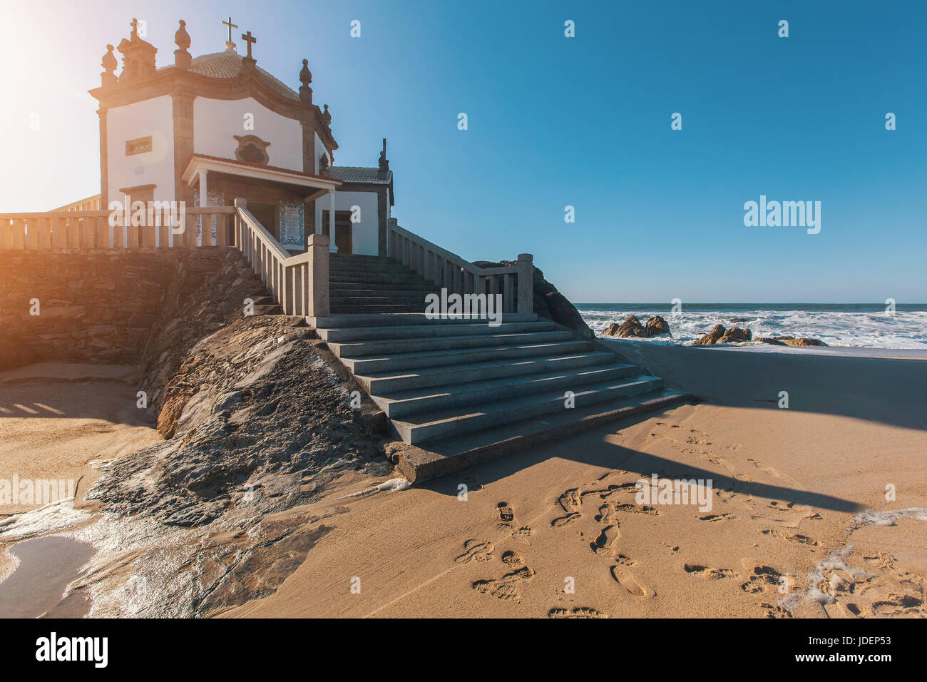 Chapel Senhor da Pedra on Miramar Beach (Praia de Miramar), Vila Nova de Gaia, Portugal Stock