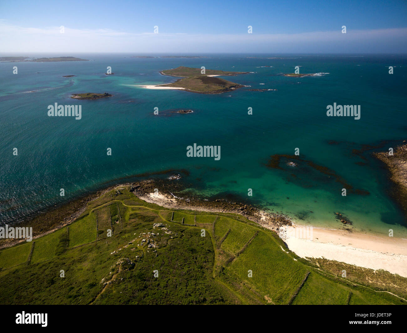 Aerial view of Bryher and the Scilly Isles Stock Photo