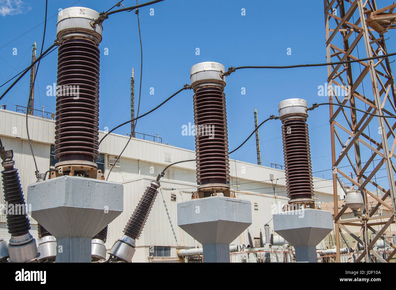 Comision Federal De Electricidad, geotermal power plant electric gear in substation. Stock Photo