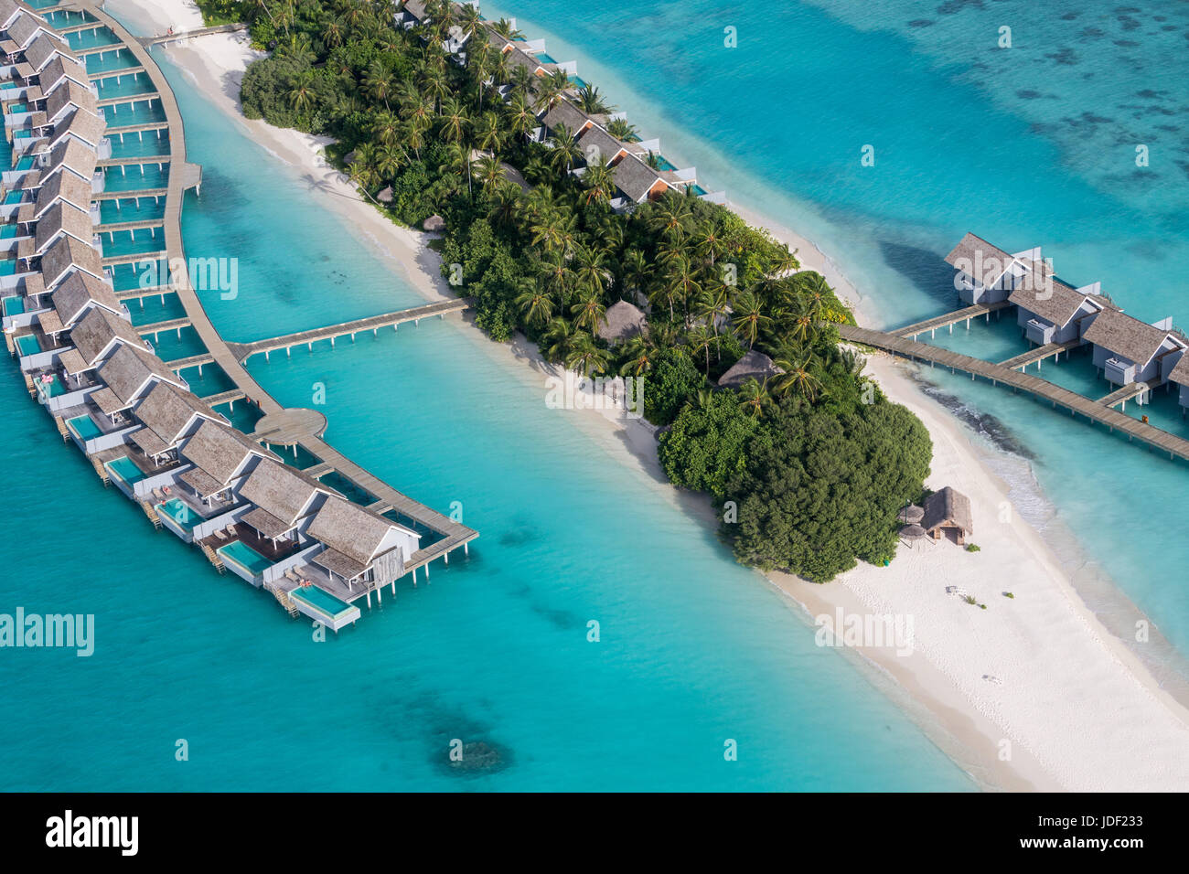 Tropical Island, Palm trees, Resort, Ari Atoll, Indian Ocean, Maldives Stock Photo